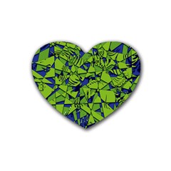 Green Blue Abstract Grunge Pattern Rubber Coaster (heart)  by SpinnyChairDesigns