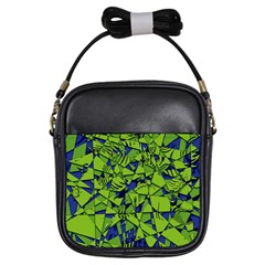 Green Blue Abstract Grunge Pattern Girls Sling Bag by SpinnyChairDesigns