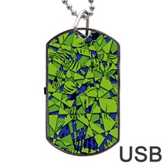 Green Blue Abstract Grunge Pattern Dog Tag Usb Flash (one Side) by SpinnyChairDesigns