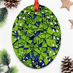 Green Blue Abstract Grunge Pattern Oval Filigree Ornament (two Sides) by SpinnyChairDesigns