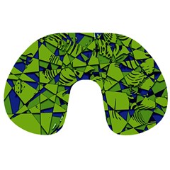 Green Blue Abstract Grunge Pattern Travel Neck Pillow by SpinnyChairDesigns