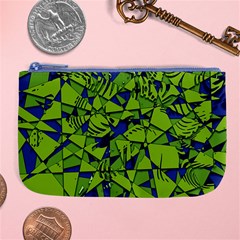 Green Blue Abstract Grunge Pattern Large Coin Purse by SpinnyChairDesigns