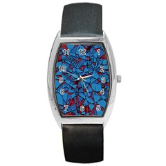 Red Blue Abstract Grunge Pattern Barrel Style Metal Watch by SpinnyChairDesigns