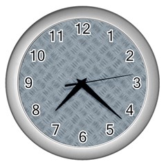 Grey Diamond Plate Metal Texture Wall Clock (silver) by SpinnyChairDesigns