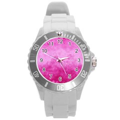 Abstract Pink Grunge Texture Round Plastic Sport Watch (l) by SpinnyChairDesigns