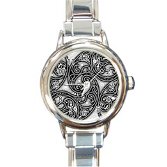 Abstract Paisley Black And White Round Italian Charm Watch by SpinnyChairDesigns