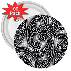 Abstract Paisley Black And White 3  Buttons (100 Pack)  by SpinnyChairDesigns