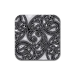 Abstract Paisley Black And White Rubber Coaster (square)  by SpinnyChairDesigns