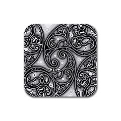 Abstract Paisley Black And White Rubber Square Coaster (4 Pack)  by SpinnyChairDesigns