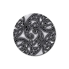 Abstract Paisley Black And White Rubber Round Coaster (4 Pack)  by SpinnyChairDesigns