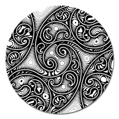 Abstract Paisley Black And White Magnet 5  (round) by SpinnyChairDesigns