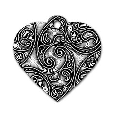 Abstract Paisley Black And White Dog Tag Heart (one Side) by SpinnyChairDesigns