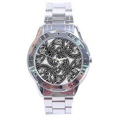 Abstract Paisley Black And White Stainless Steel Analogue Watch by SpinnyChairDesigns