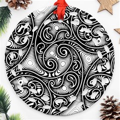 Abstract Paisley Black And White Round Filigree Ornament (two Sides) by SpinnyChairDesigns