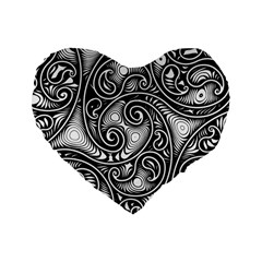 Abstract Paisley Black And White Standard 16  Premium Heart Shape Cushions by SpinnyChairDesigns