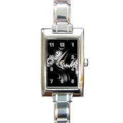 Black And White Abstract Swirls Rectangle Italian Charm Watch by SpinnyChairDesigns