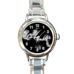 Black And White Abstract Swirls Round Italian Charm Watch by SpinnyChairDesigns