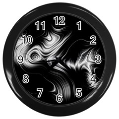 Black And White Abstract Swirls Wall Clock (black) by SpinnyChairDesigns