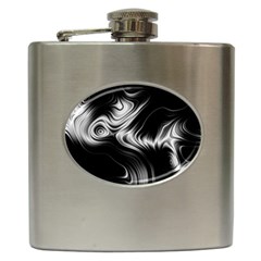 Black And White Abstract Swirls Hip Flask (6 Oz) by SpinnyChairDesigns