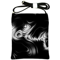 Black And White Abstract Swirls Shoulder Sling Bag by SpinnyChairDesigns