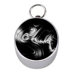 Black And White Abstract Swirls Mini Silver Compasses by SpinnyChairDesigns