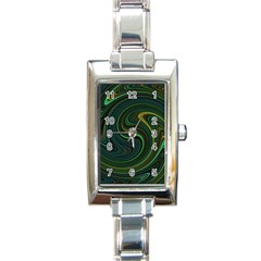 Dark Green Swirls Rectangle Italian Charm Watch by SpinnyChairDesigns