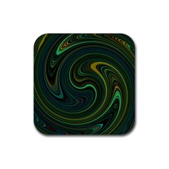 Dark Green Swirls Rubber Coaster (square)  by SpinnyChairDesigns