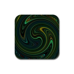 Dark Green Swirls Rubber Square Coaster (4 Pack)  by SpinnyChairDesigns