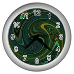 Dark Green Swirls Wall Clock (Silver) Front