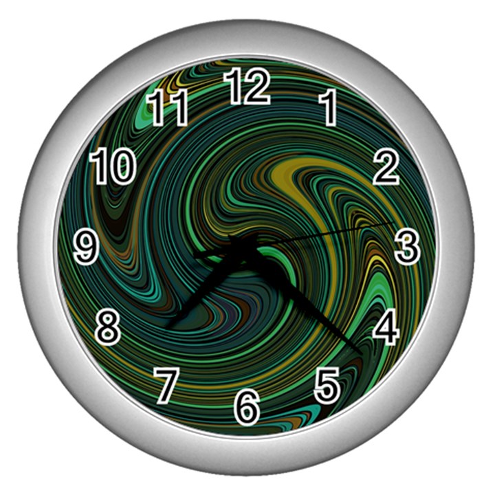 Dark Green Swirls Wall Clock (Silver)