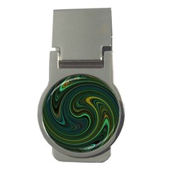 Dark Green Swirls Money Clips (round)  by SpinnyChairDesigns