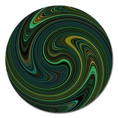 Dark Green Swirls Magnet 5  (round) by SpinnyChairDesigns