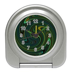 Dark Green Swirls Travel Alarm Clock by SpinnyChairDesigns