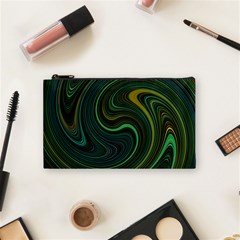 Dark Green Swirls Cosmetic Bag (small) by SpinnyChairDesigns