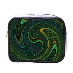 Dark Green Swirls Mini Toiletries Bag (one Side) by SpinnyChairDesigns