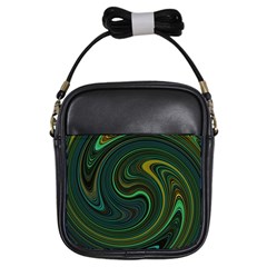 Dark Green Swirls Girls Sling Bag by SpinnyChairDesigns