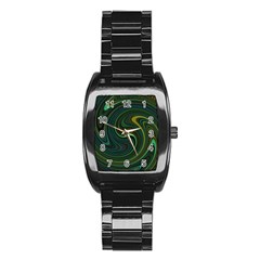 Dark Green Swirls Stainless Steel Barrel Watch by SpinnyChairDesigns