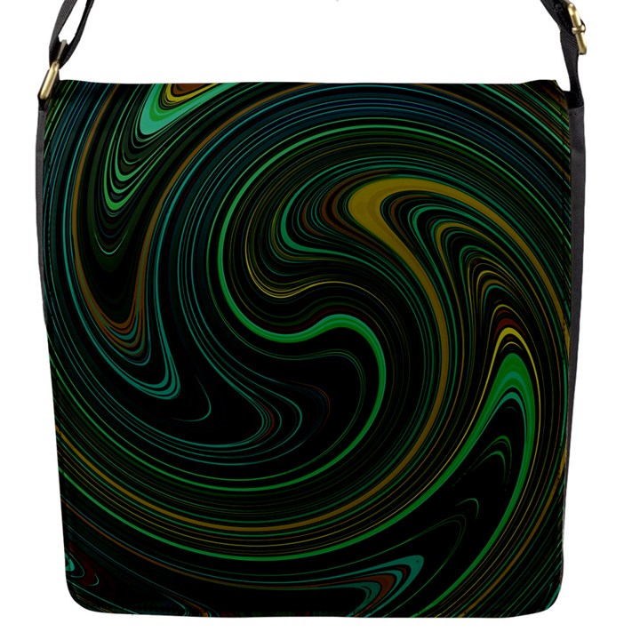 Dark Green Swirls Flap Closure Messenger Bag (S)