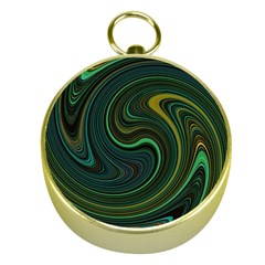 Dark Green Swirls Gold Compasses by SpinnyChairDesigns