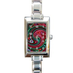 Red Green Swirls Rectangle Italian Charm Watch by SpinnyChairDesigns