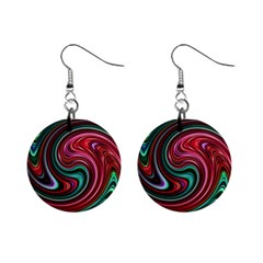 Red Green Swirls Mini Button Earrings by SpinnyChairDesigns