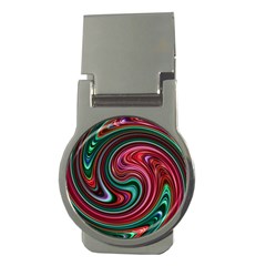 Red Green Swirls Money Clips (round)  by SpinnyChairDesigns