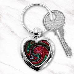 Red Green Swirls Key Chain (heart) by SpinnyChairDesigns