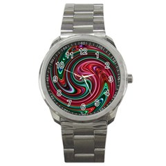 Red Green Swirls Sport Metal Watch by SpinnyChairDesigns