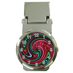 Red Green Swirls Money Clip Watches by SpinnyChairDesigns