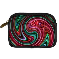 Red Green Swirls Digital Camera Leather Case by SpinnyChairDesigns