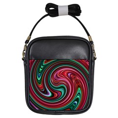 Red Green Swirls Girls Sling Bag by SpinnyChairDesigns