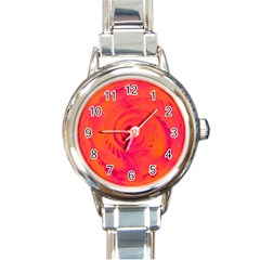 Pink And Orange Swirl Round Italian Charm Watch by SpinnyChairDesigns