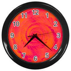 Pink And Orange Swirl Wall Clock (black) by SpinnyChairDesigns