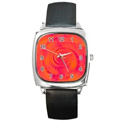 Pink And Orange Swirl Square Metal Watch by SpinnyChairDesigns